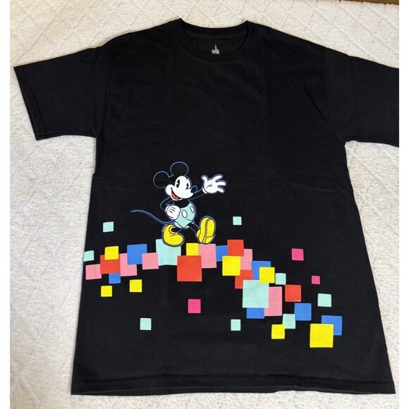 Disney Parks Mickey 2 Sided Colorful Blocks Tee Men’s Size M Hanes - Picture 3 of 11